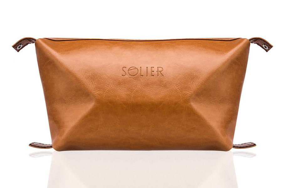 Elegancka skórzana kosmetyczka męska SOLIER j.brązowa
