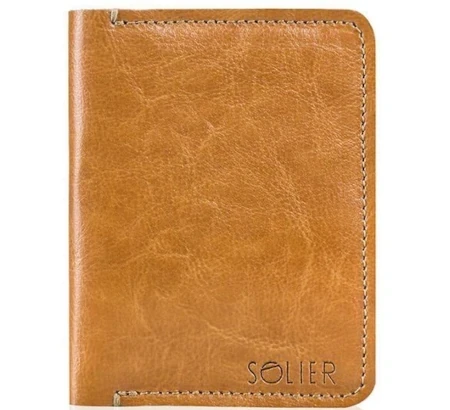 Cienki skórzany portfel męski Solier SW10 jasnobrązowy