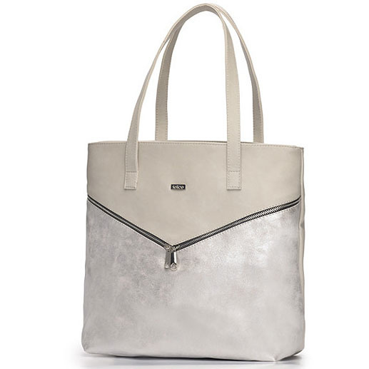 Torba damska shopper bag FELICE Verona Due srebrno-beżowa