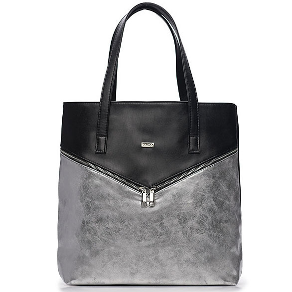 Torba damska shopper bag FELICE Verona Due srebrno-czarna